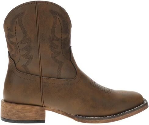 ROPER Womens Shayla Embroidered Square Toe Zippered Casual Boots Ankle Low Heel 1-2" - Brown in Saudi Arabia