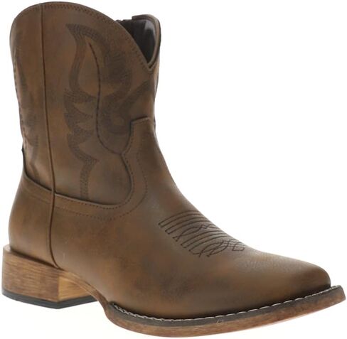 ROPER Womens Shayla Embroidered Square Toe Zippered Casual Boots Ankle Low Heel 1-2" - Brown in Saudi Arabia