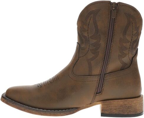 ROPER Womens Shayla Embroidered Square Toe Zippered Casual Boots Ankle Low Heel 1-2" - Brown in Saudi Arabia