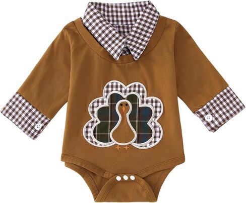 CM C&M WODRO Infant Baby Boy Thanksgiving Outfit Turkey Embroidery Onesie Long Sleeve Collared Bodysuit Romper Fall Clothes in Saudi Arabia