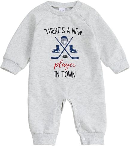 Baby Boy Girl Hockey Outfit New Player in Town Crew Neck Long Sleeve Daddy Hockey Jumpsuit Newborn Fall Winter Clothes in Saudi Arabia