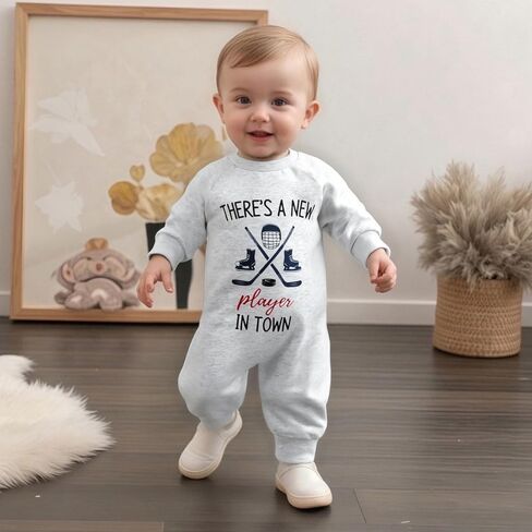Baby Boy Girl Hockey Outfit New Player in Town Crew Neck Long Sleeve Daddy Hockey Jumpsuit Newborn Fall Winter Clothes in Saudi Arabia