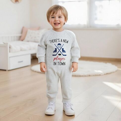 Baby Boy Girl Hockey Outfit New Player in Town Crew Neck Long Sleeve Daddy Hockey Jumpsuit Newborn Fall Winter Clothes in Saudi Arabia