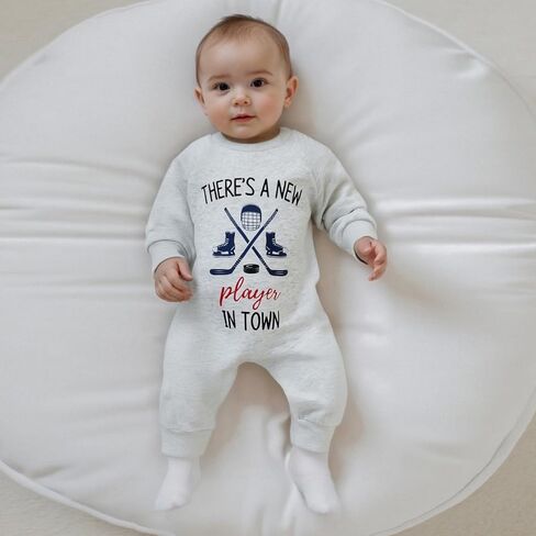 Baby Boy Girl Hockey Outfit New Player in Town Crew Neck Long Sleeve Daddy Hockey Jumpsuit Newborn Fall Winter Clothes in Saudi Arabia