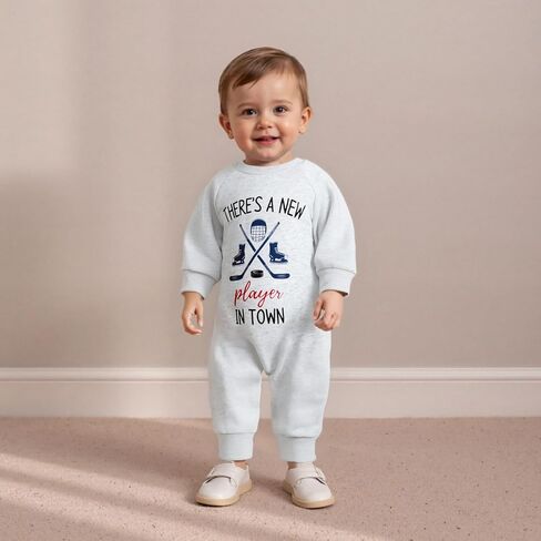 Baby Boy Girl Hockey Outfit New Player in Town Crew Neck Long Sleeve Daddy Hockey Jumpsuit Newborn Fall Winter Clothes in Saudi Arabia