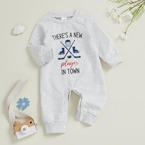 Baby Boy Girl Hockey Outfit New Player in Town Crew Neck Long Sleeve Daddy Hockey Jumpsuit Newborn Fall Winter Clothes in Saudi Arabia