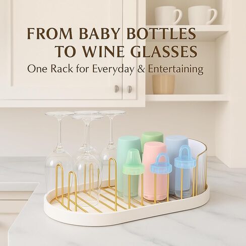 Winnie & Lu Airess Drying Rack – Luxury Gold Stainless Steel, Eco-Friendly Multipurpose Organizer for Baby Bottles, Pump Parts, Sippy Cups, Wine Glasses & Kitchenware, Modern Countertop Solution in Saudi Arabia