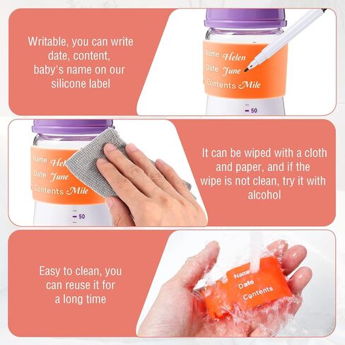 10pcs Bottle Labels Reusable Baby Name Date Bands Daycare Waterproof Bottle Bands Silicone Writable Water Bottles Labels Anti-Slip with Marker 5 Colors for Essentials in Saudi Arabia