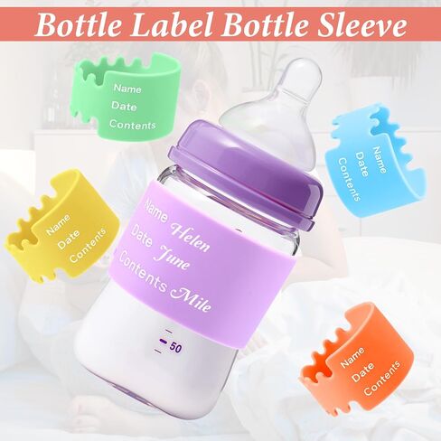 10pcs Bottle Labels Reusable Baby Name Date Bands Daycare Waterproof Bottle Bands Silicone Writable Water Bottles Labels Anti-Slip with Marker 5 Colors for Essentials in Saudi Arabia