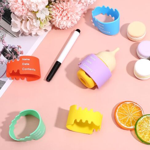 10pcs Bottle Labels Reusable Baby Name Date Bands Daycare Waterproof Bottle Bands Silicone Writable Water Bottles Labels Anti-Slip with Marker 5 Colors for Essentials in Saudi Arabia