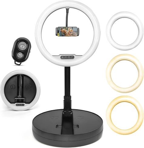 iDance LED MS1804 10-inch Ring Light with Cellphone Holder USB Powered with BT Remote Control Foldable Adjustable Tripod Stand Selfie Makeup Ring Light in Saudi Arabia