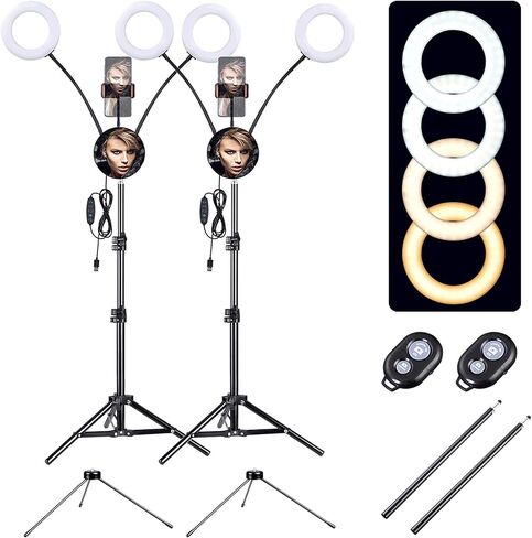 AW 2 حزمة 7 "مزدوج LED حلقة ضوء عكس الضوء حامل الهاتف حامل ماكياج صورة شخصية مدونة فيديو in Kuwait
