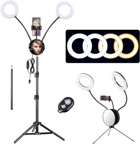 AW 2 حزمة 7 "مزدوج LED حلقة ضوء عكس الضوء حامل الهاتف حامل ماكياج صورة شخصية مدونة فيديو in Kuwait