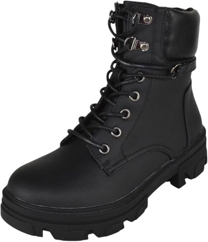 حذاء نسائي من Forever طراز Combat Army بسحاب جانبي ورباط ونعل عروة Cherry-16 in Kuwait