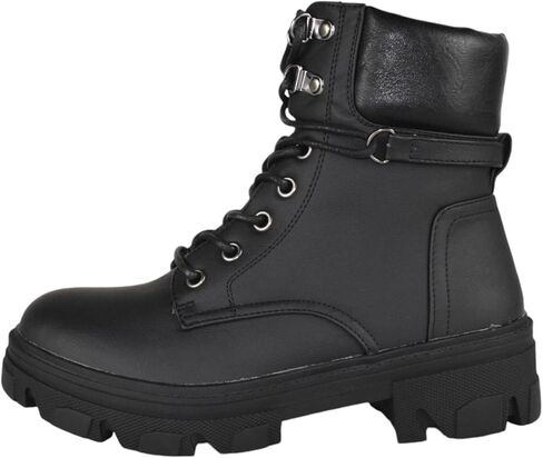 حذاء نسائي من Forever طراز Combat Army بسحاب جانبي ورباط ونعل عروة Cherry-16 in Kuwait