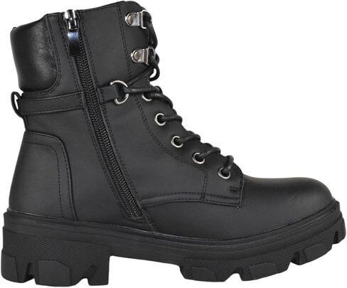 حذاء نسائي من Forever طراز Combat Army بسحاب جانبي ورباط ونعل عروة Cherry-16 in Kuwait
