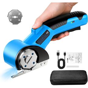 Cordless Electric Scissors, 5V Rechargeable Cardboard Box Cutter Heavy Duty Rotary Tool with Safety Lock & LED Light for Cardboard, Fabric, Box (Blue) in Saudi Arabia