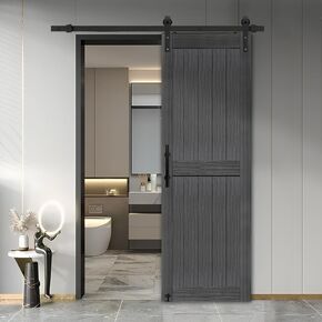 S&Z TOPHAND® 54in x 84in MDF Barn Door with 10FT Sliding Door Hardware Kit, Solid Barn Door Slab Covered with Water-Proof PVC Surface, Simple Assembly is Required in Kuwait