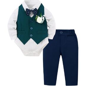 YUEMION Baby Boy Clothes Suit Infant Gentleman Wedding Outfit Formal Dress Shirt+Vest+Tie+Corsage+Pants 5Pcs Tuxedo Set 0-18M in Kuwait