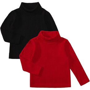 DEFAHN 2 Pack Toddler Unisex Solid Turtleneck T-Shirt Long Sleeve Ribbed Sweatshirt Basic Tee Tops Girls Boys in Kuwait