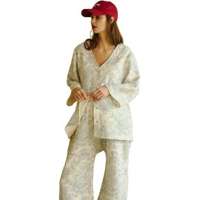 NOTHING FITS BUT 100% Cotton Muslin Gauze Nursing Set, 2 Piece Postpartum Pajamas for Nursing & Loungewear, Soft Pjs in Saudi Arabia
