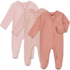 Aablexema Baby Organic Cotton Pajamas 2 Way Zipper Preemie Newborn One Piece Outfit Long Sleeve Footed Sleepwear in Saudi Arabia
