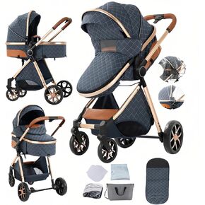 2 in 1 Baby Stroller with Bassinet Mode, Reversible Infant Pram, One-Click Folding, Newborn Travel Stroller, Convertible Toddler Standard Pram Carriage (2US588-BG) in Saudi Arabia
