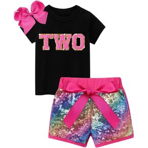 D.O.T طفل رضيع الفتيات عيد ميلاد وتتسابق قصيرة الأكمام قميص شورت من الترتر الشعر القوس الاطفال كعكة سحق الهدايا الملابس مجموعات in Kuwait