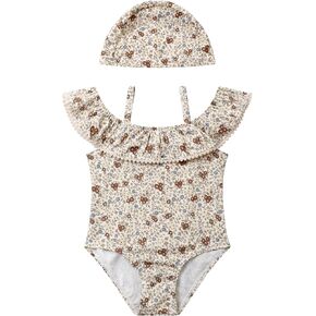 Toddler Swimsuits Girls Floral Printed Long Sleeve One Piece Rash Guard Swimsuit Cute with hat Suits 12-24M3t4t in Saudi Arabia