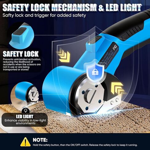Cordless Electric Scissors, 5V Rechargeable Cardboard Box Cutter Heavy Duty Rotary Tool with Safety Lock & LED Light for Cardboard, Fabric, Box (Blue) in Saudi Arabia