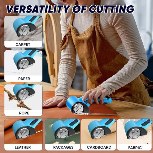 Cordless Electric Scissors, 5V Rechargeable Cardboard Box Cutter Heavy Duty Rotary Tool with Safety Lock & LED Light for Cardboard, Fabric, Box (Blue) in Saudi Arabia