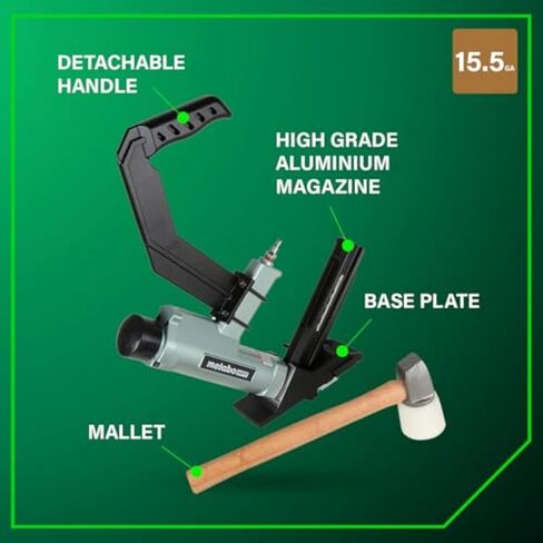 Metabo HPT 2-in-1 Flooring Nailer & Stapler, Accepts 16-Gauge L-Shaped Cleat Nails &15.5-Gauge 1/2-Inch Crown Flooring Staples, Mallet Actuated Pneumatic Operation, N5010AC in Saudi Arabia