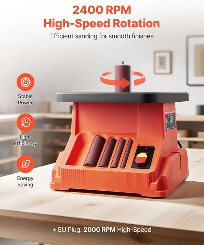 VEVOR Oscillating Spindle Sander, 2400RPM Benchtop Spindle Sander with 6 Sleeves (1/2"-3"), 5/8" Stroke & 15.4 x 16.3-inch Wide Worktable for Furniture Finishing, Crafts Sanding, DIY Woodworking in Saudi Arabia