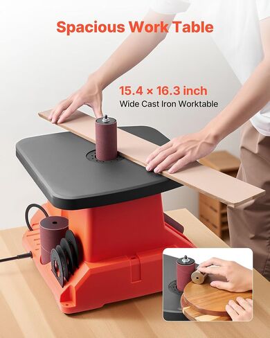 VEVOR Oscillating Spindle Sander, 2400RPM Benchtop Spindle Sander with 6 Sleeves (1/2"-3"), 5/8" Stroke & 15.4 x 16.3-inch Wide Worktable for Furniture Finishing, Crafts Sanding, DIY Woodworking in Saudi Arabia