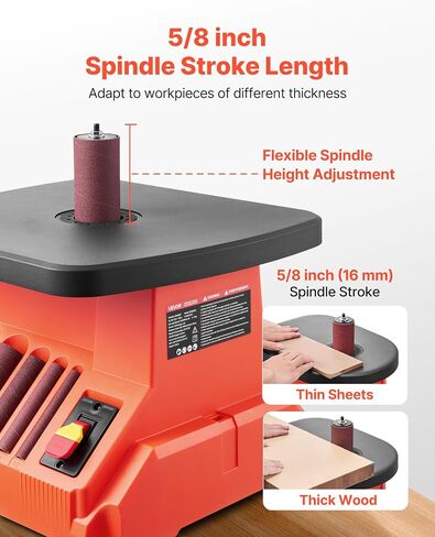 VEVOR Oscillating Spindle Sander, 2400RPM Benchtop Spindle Sander with 6 Sleeves (1/2"-3"), 5/8" Stroke & 15.4 x 16.3-inch Wide Worktable for Furniture Finishing, Crafts Sanding, DIY Woodworking in Saudi Arabia
