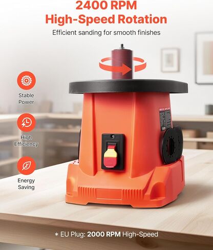VEVOR Oscillating Spindle Sander, 2400RPM Benchtop Spindle Sander with 6 Sleeves (1/2"-3"), 5/8" Stroke, 15.6" x 11.6" Cast Iron Worktable for Furniture Finishing, Crafts Sanding, DIY Woodworking in Saudi Arabia