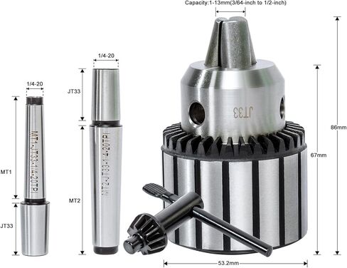 مجموعة محول ظرف مثقاب المخرطة - 1/2 بوصة (1-13 مم) ظرف ضغط المثقاب مع Morse Taper Arbor MT1 (JT33-MT1) وMT2 (JT33-MT2) مع مفتاح تشاك in Kuwait
