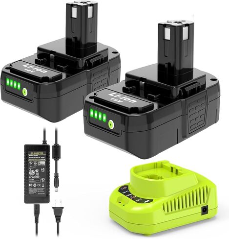 2 حزمة بطارية وشاحن 3.0 أمبير 18 فولت بديلة لبطارية Ryobi 18 فولت وشاحن P103 P104 متوافق مع Ryobi 18V ONE+ أدوات كهربائية وشواحن لاسلكية in Kuwait
