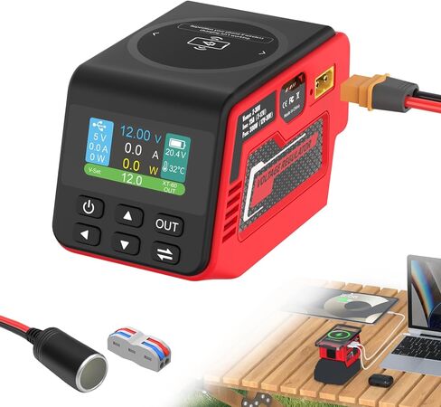 300W Adjustable DC 2–30V Voltage Regulator Compatible with Milwaukee 18V Battery XT60 Output, 100W Type-C, 18W USB-A, 15W Wireless Charger, LCD Display (Battery Not Included) in Kuwait