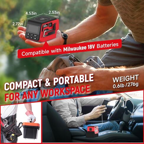 300W Adjustable DC 2–30V Voltage Regulator Compatible with Milwaukee 18V Battery XT60 Output, 100W Type-C, 18W USB-A, 15W Wireless Charger, LCD Display (Battery Not Included) in Kuwait