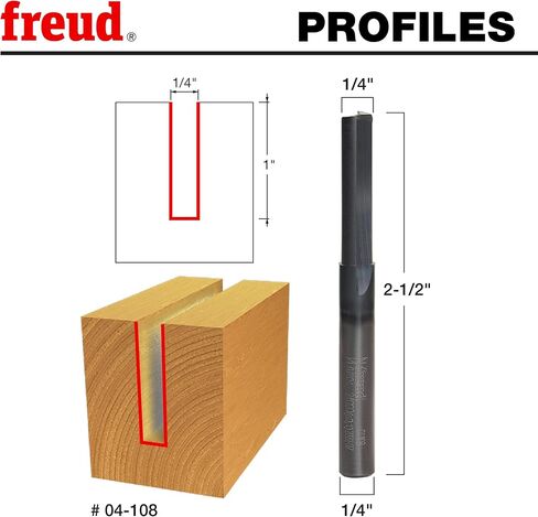 Freud Double Flute Straight Bit with Tico Hi-Density Carbide for Maximum Performance - 2 Cutters, 24000 RPM, 1" Height, 1/4" Diameter, 2-1/2" Length, 1/4" Shank - 04-108 in Saudi Arabia