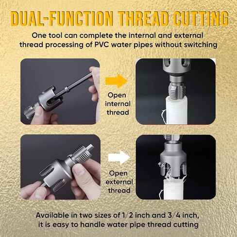 Integrated Internal & External Pipe Threading Tool, Upgrade Pipe Thread Cutting Tool, PVC Rethreading Tool for Water Pipes,1/2" and 3/4" Pipe Sizes Rethreading Tool for Electric Drill (1/2"+3/4") in Saudi Arabia