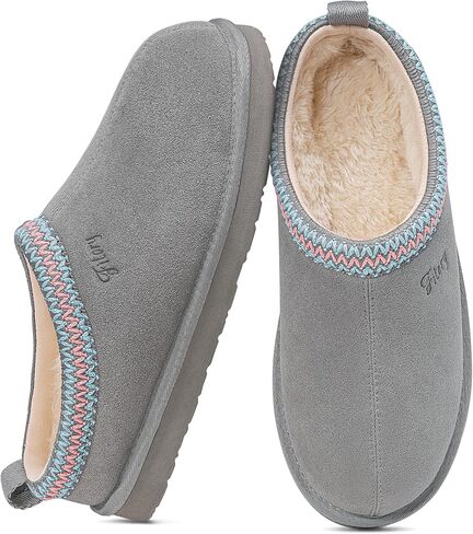 FITORY Women's Suede Slipper, Flat Slip On House Shoes with Faux Fur Lining Indoor Outdoor Short Mini Boots | Short Mini Boots, Indoor & Outdoor, EVA Non-slip Outsole, Lightweight Fuzzy Winter Shoes, Warm and Cozy in Saudi Arabia