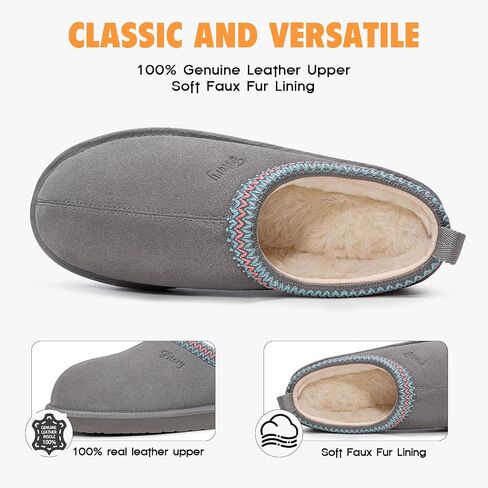 FITORY Women's Suede Slipper, Flat Slip On House Shoes with Faux Fur Lining Indoor Outdoor Short Mini Boots | Short Mini Boots, Indoor & Outdoor, EVA Non-slip Outsole, Lightweight Fuzzy Winter Shoes, Warm and Cozy in Saudi Arabia