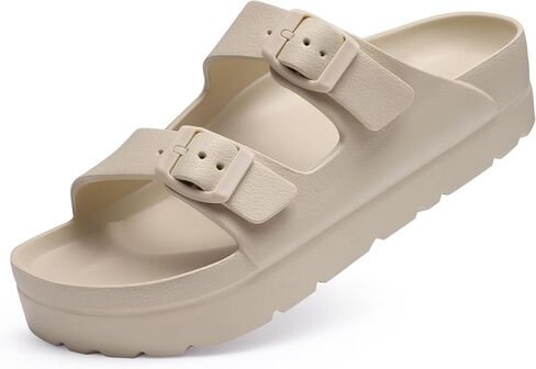 Women's Platform Sandals with Arch Support, Chunky Lightweight Foam Slip on Slides, Comfortable Summer Beach Sandals with Adjustable Buckle in Kuwait