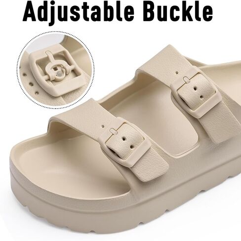 Women's Platform Sandals with Arch Support, Chunky Lightweight Foam Slip on Slides, Comfortable Summer Beach Sandals with Adjustable Buckle in Kuwait