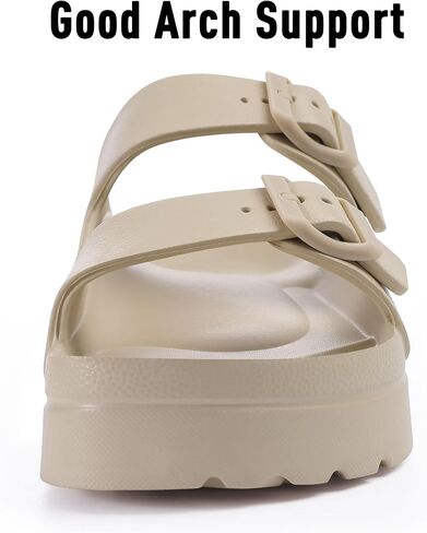 Women's Platform Sandals with Arch Support, Chunky Lightweight Foam Slip on Slides, Comfortable Summer Beach Sandals with Adjustable Buckle in Kuwait