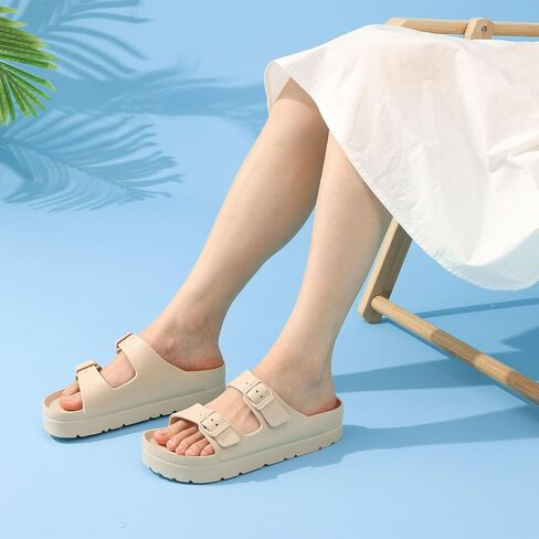 Women's Platform Sandals with Arch Support, Chunky Lightweight Foam Slip on Slides, Comfortable Summer Beach Sandals with Adjustable Buckle in Kuwait