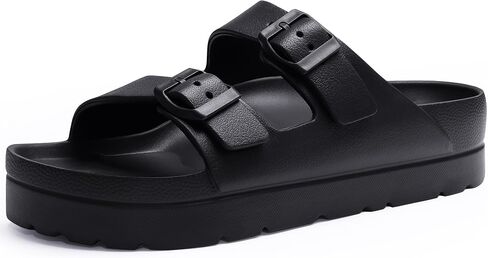 Women's Platform Sandals with Arch Support, Chunky Lightweight Foam Slip on Slides, Comfortable Summer Beach Sandals with Adjustable Buckle in Kuwait
