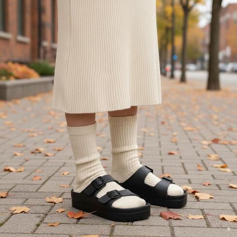 Women's Platform Sandals with Arch Support, Chunky Lightweight Foam Slip on Slides, Comfortable Summer Beach Sandals with Adjustable Buckle in Kuwait
